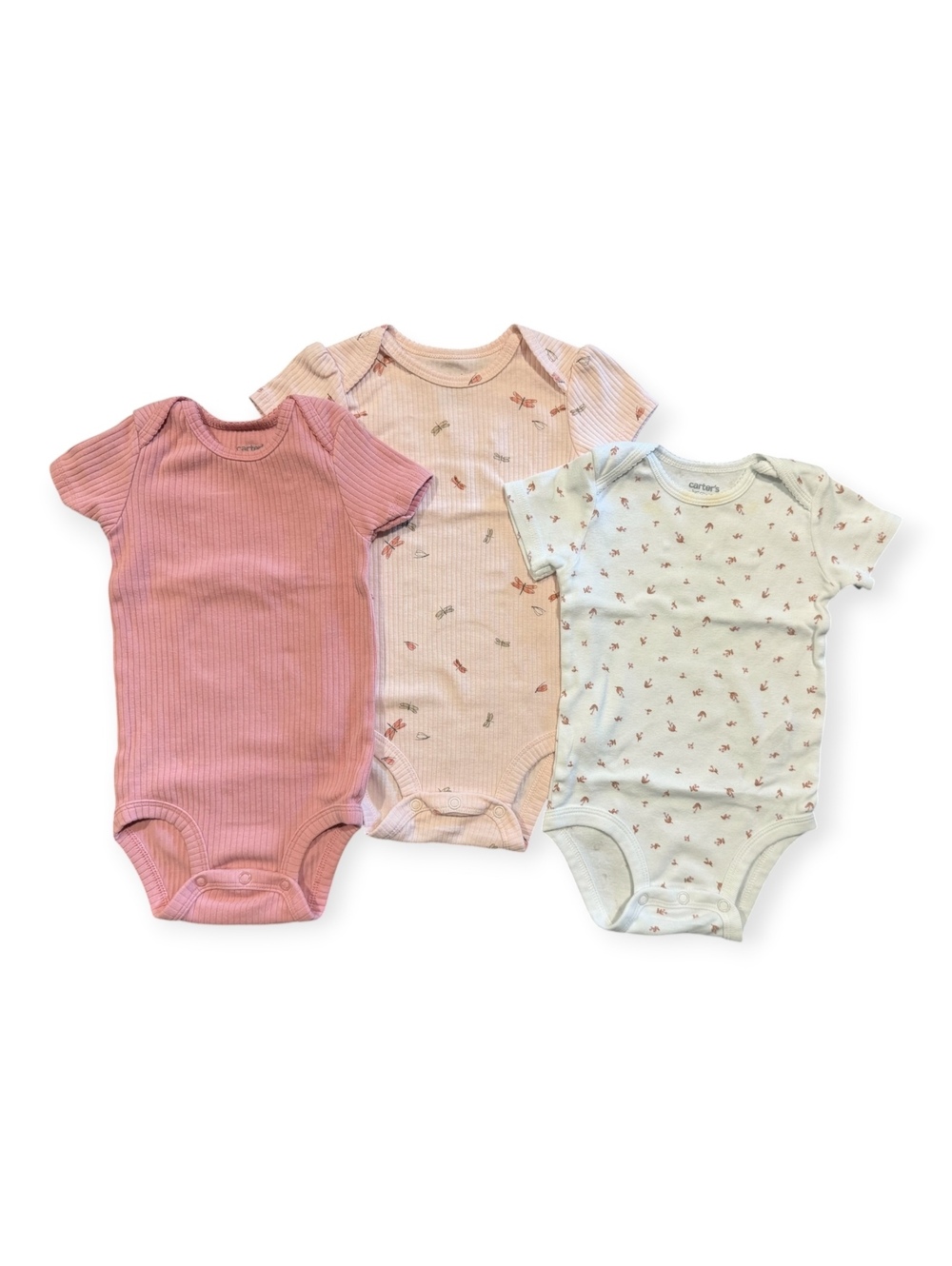 Carter's Baby Bodysuits Set of 3 Size 12 Mo. Short Sleeve Pink and White Prints
